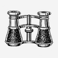 Binoculars drawing, vintage object illustration. Free public domain CC0 image.