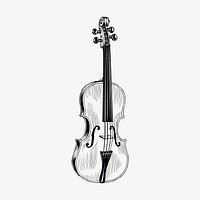 Violin drawing, vintage musical instrument illustration vector. Free public domain CC0 image.