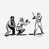 Baseball players drawing, sport vintage illustration. Free public domain CC0 image.