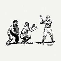 Baseball players drawing, sport vintage illustration psd. Free public domain CC0 image.