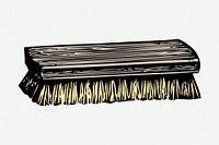 Scrub brush sticker, cleaning equipment vintage illustration psd. Free public domain CC0 image.