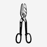 Tin snips drawing, tool vintage illustration. Free public domain CC0 image.