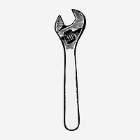 Adjustable wrench drawing, tool vintage illustration. Free public domain CC0 image.