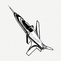 Fighter jet drawing, vehicle vintage illustration psd. Free public domain CC0 image.