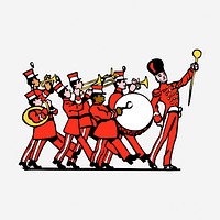 Marching band clipart, vintage illustration. Free public domain CC0 image.