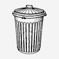 Trash can drawing, object vintage illustration. Free public domain CC0 image.