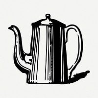 Coffee pot drawing, vintage object illustration psd. Free public domain CC0 image.