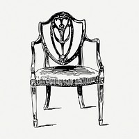 Wooden chair drawing, furniture vintage illustration psd. Free public domain CC0 image.