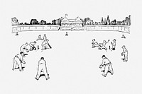 Cricket game drawing, sport vintage illustration. Free public domain CC0 image.