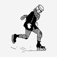 Ice-skating man drawing, sport vintage illustration. Free public domain CC0 image.