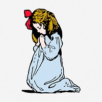 Praying little girl clipart, vintage illustration vector. Free public domain CC0 image.