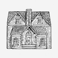 Victorian house drawing, architecture vintage illustration. Free public domain CC0 image.