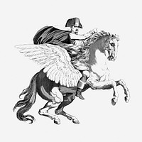 Napoleon on pegasus drawing, vintage illustration. Free public domain CC0 image.