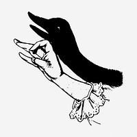Duck hand shadow puppet illustration. Free public domain CC0 image.