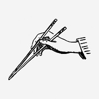 Hand holding chopsticks drawing, vintage illustration. Free public domain CC0 image.