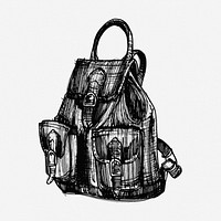 Backpack clipart, vintage illustration vector. Free public domain CC0 image.