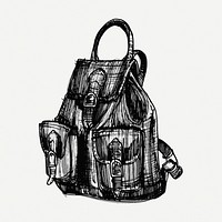 Backpack drawing, vintage illustration psd. Free public domain CC0 image.