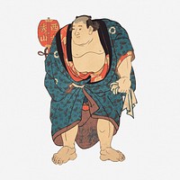 Sumo wrestler clipart, Japanese sport vintage illustration vector. Free public domain CC0 image.