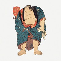 Sumo wrestler sticker, Japanese sport vintage illustration psd. Free public domain CC0 image.