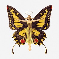 Butterfly fairy clipart, mythical creature vintage illustration vector. Free public domain CC0 image.