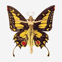 Butterfly fairy clipart, mythical creature vintage illustration. Free public domain CC0 image.