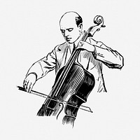 Cellist man clipart, music vintage illustration vector. Free public domain CC0 image.