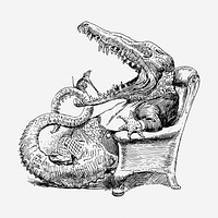 Crocodile at the dentist drawing, animal cartoon illustration. Free public domain CC0 image.