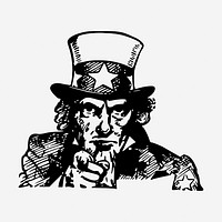 Uncle Sam pointing drawing, famous person vintage illustration. Free public domain CC0 image.