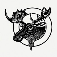 Moose head drawing, animal vintage illustration psd. Free public domain CC0 image.