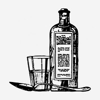 Medicine bottle drawing, medical vintage illustration. Free public domain CC0 image.