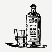 Medicine bottle drawing, medical vintage illustration psd. Free public domain CC0 image.