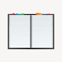 Open notebook sticker, stationery illustration vector. Free public domain CC0 image.