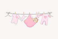 Pink baby clothes clipart, laundry illustration psd. Free public domain CC0 image.