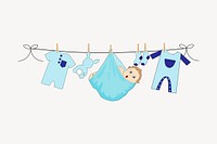 Blue baby clothes, laundry illustration. Free public domain CC0 image.