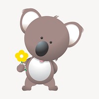 Koala holding flower clipart, cute animal illustration. Free public domain CC0 image.