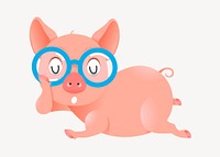 Pig wearing glasses clipart, cute animal illustration. Free public domain CC0 image.
