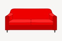 Red loveseat sofa, furniture illustration. Free public domain CC0 image.