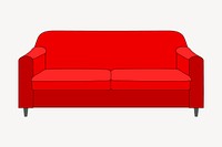 Red sofa sticker, furniture illustration vector. 
