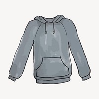 Gray hoodie sticker, winter fashion, watercolor illustration vector. Free public domain CC0 image.