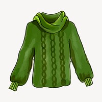 Green turtleneck sweater, winter apparel, marker art illustration. Free public domain CC0 image.