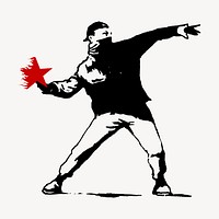 Protestor sticker, demonstration illustration vector. Free public domain CC0 image.