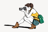 Female photographer sticker, hobby illustration vector. Free public domain CC0 image.