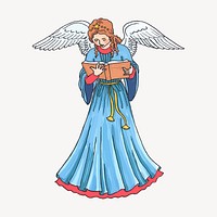 Reading angel sticker, religious illustration vector. Free public domain CC0 image.