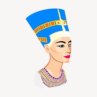 Egyptian queen sticker, Nefertiti portrait illustration vector. 