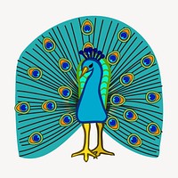 Peacock sticker, cartoon animal illustration vector. Free public domain CC0 image.