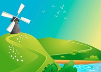 Cartoon landscape background, environment illustration vector. 