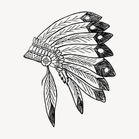 Native American headdress drawing, traditional illustration. Free public domain CC0 image.