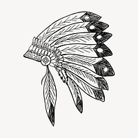 Native American headdress clipart, traditional illustration psd. Free public domain CC0 image.