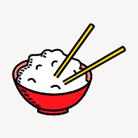 Rice bowl collage element, Asian food illustration psd. Free public domain CC0 image.
