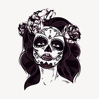 Sugar skull makeup collage element, Day of the Dead traditional illustration psd. Free public domain CC0 image.